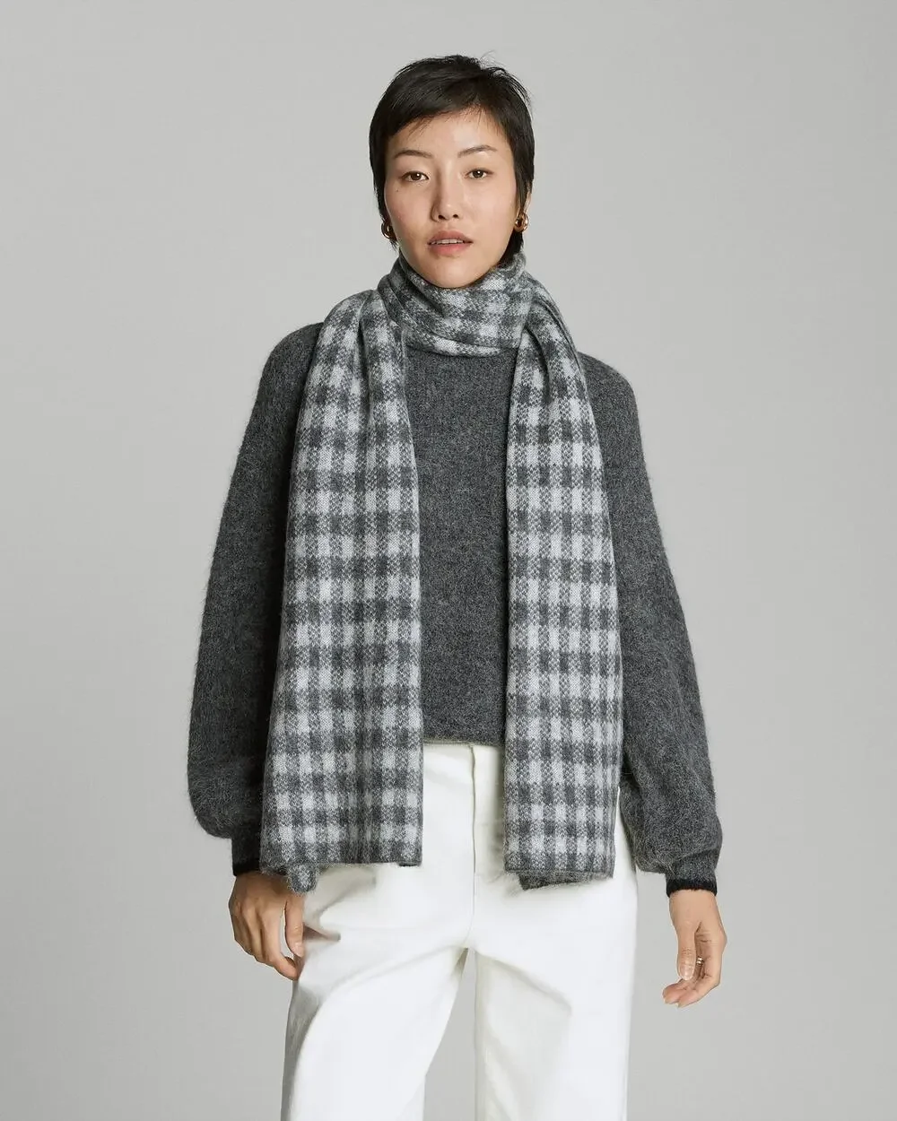 NWT Everlane Unisex The Alpaca Patterned Scarf Gray Buffalo Check One Size